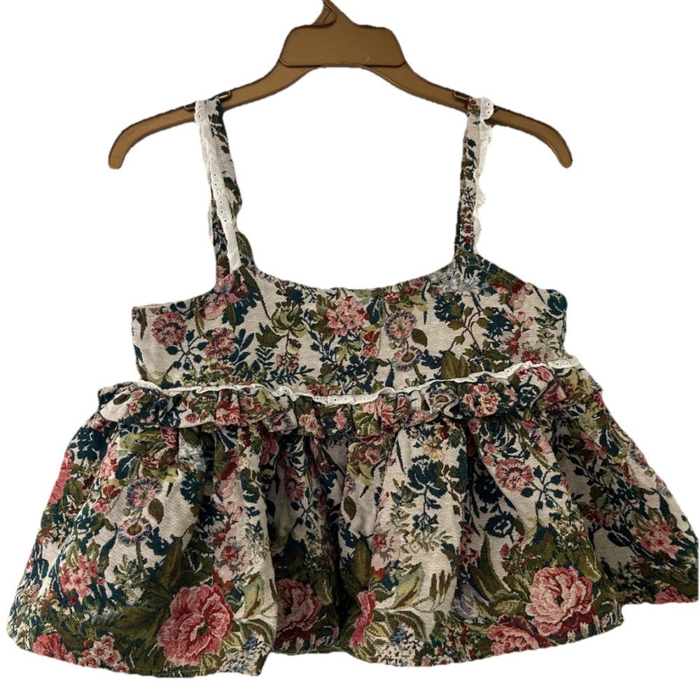Sister Jane Cream Floral Jacquard Tank with Pink & Green Accents XS